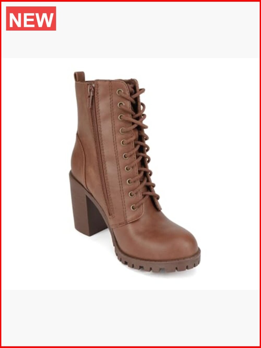 Faux Lace Up Chunky Lug Sole Combat Boot Ankle Bootie - Picture 5 of 6